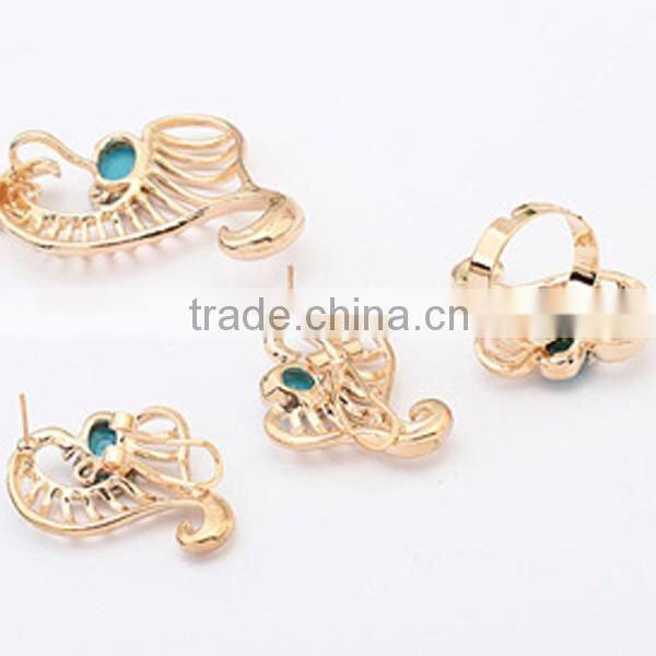 Fresh Jewelry Golden Heart Necklace Earring And Ring Sets