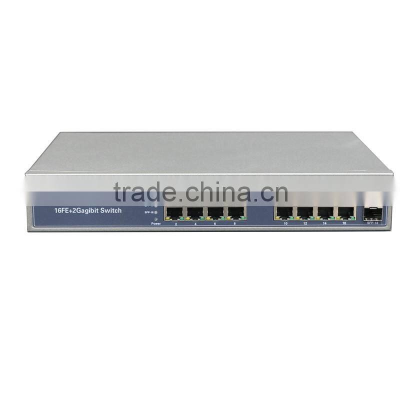 2 Port SFP + 16 Port 10/100Mbps Rack-mount Fiber Switch
