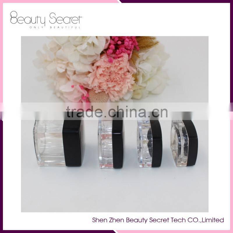 Empty Shiny Black Mineral/Mirrored Makeup Powder Compact w/Pan - 57 mm