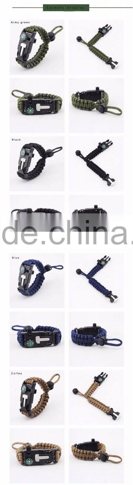Paracord Survival Bracelet with a 350LB Parachute Cord, Fire Starter, Embedded Compass, Flint, Emergency Knife & Whistle