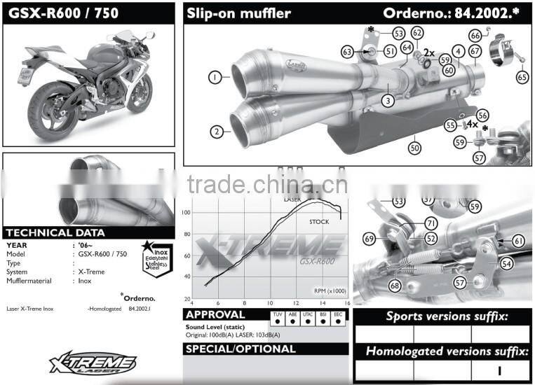 For SUZUKI GSX-R750 2006-2007 SM Motorcycle Exhaust Pipe LASER "X-treme" Exhaust GP-style + cat. D70
