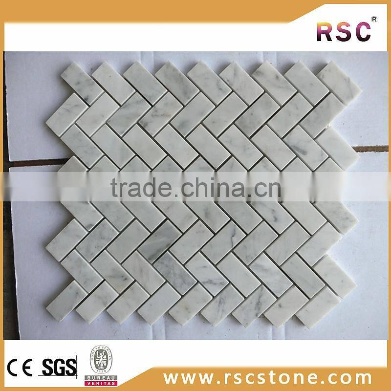 Herringbone shaped italy carrara white marble mosaic tile