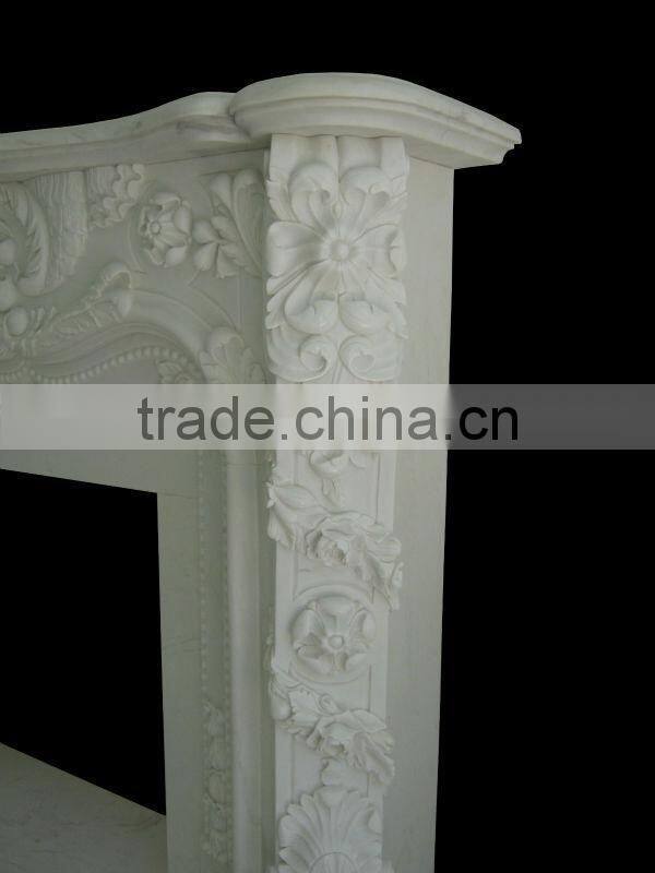 Hand Carved French Style White Marble Fireplace Mantel