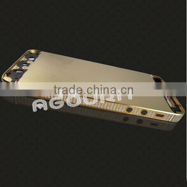 Luxury matte gold mobile phone black housing, metal housing encrusted with diamond for iPhone 5 5S