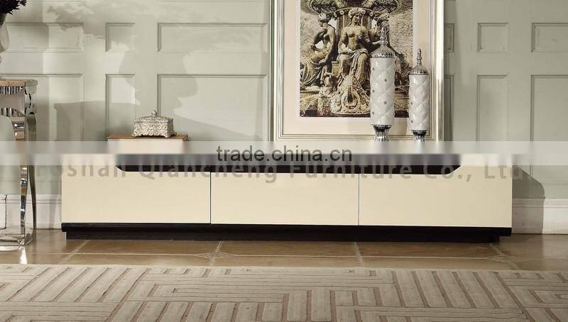 Metal remote controlled tv stand with white lacquer wooden drawer