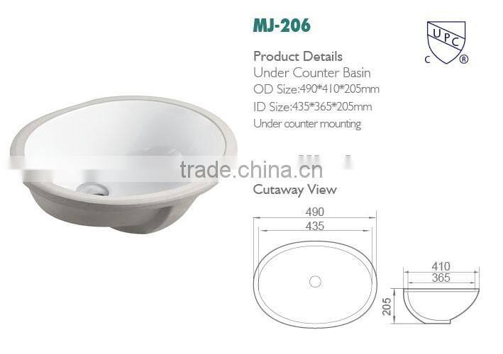 Undermount Ceramic wash basin and bathroom ceramic sinks