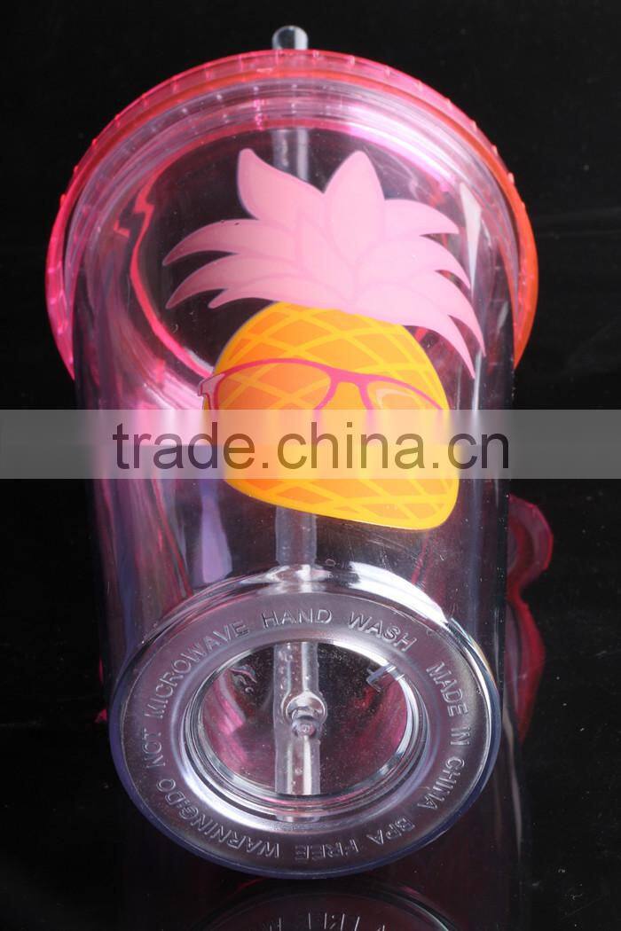 Single Wall Plastic Tumbler Clear Plastic Cup with Lid and Straw