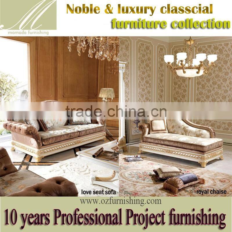 YB62 antique french Solid Wood Glossy Gorgeous Gold Velvet Chaise Lounge For bedroom