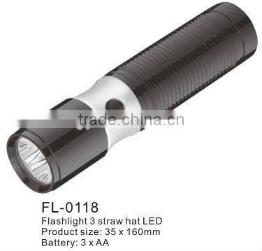 Super bright 3 strawhat led aluminum flash light