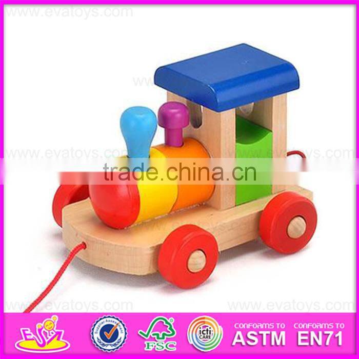 2016 hot sale baby wooden educational train toy, top fashion kids wooden educational train toy W05C071