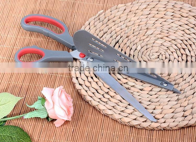 2016 Multifunctional stainless steel pizza scissors with rubber soft tpr handle /rubber scissors