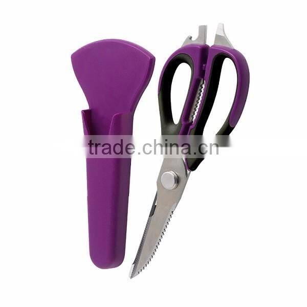 Stainless Steel Plastic Multi-function Kitchen Scissors Chicken Bone Scissor with Magnetic Holder Cover