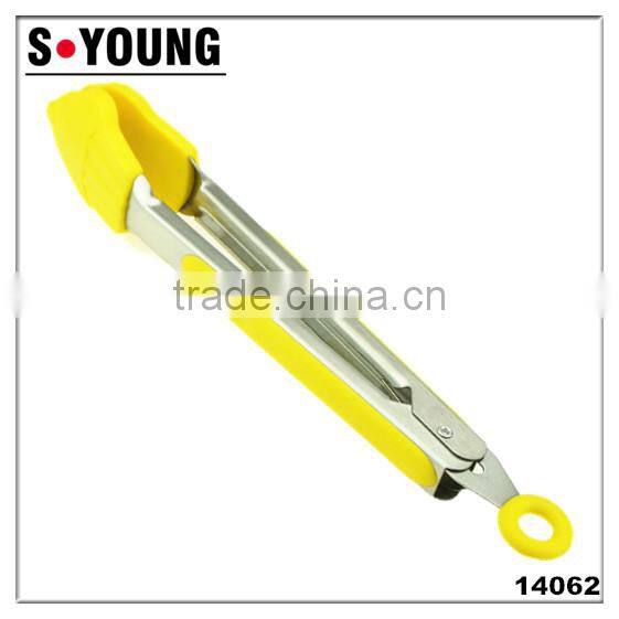14062 New shape Kitchen and Barbecue Grill Tongs Silicone BBQ Cooking Stainless Steel Locking Food Tong Salad Tongs