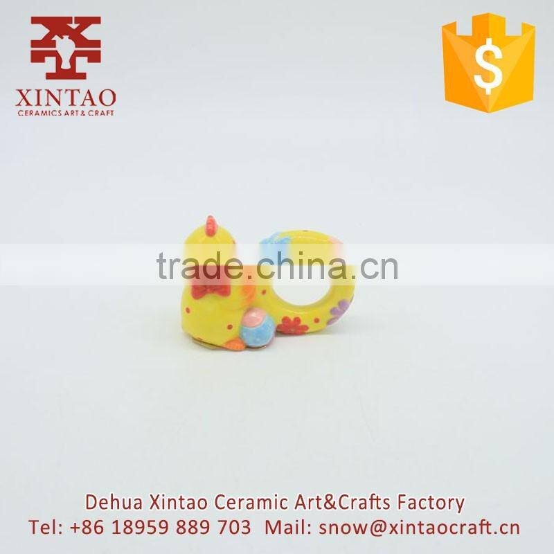 Decorative ceramic table yellow chicken shaped napkin holder for sale