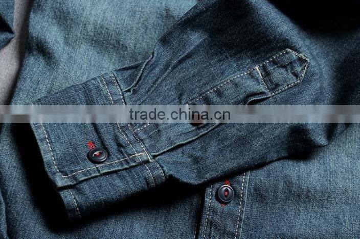Men denim shirts, long sleeve shirt with embroidery, Men vintage denim shirt,washed denim shirts
