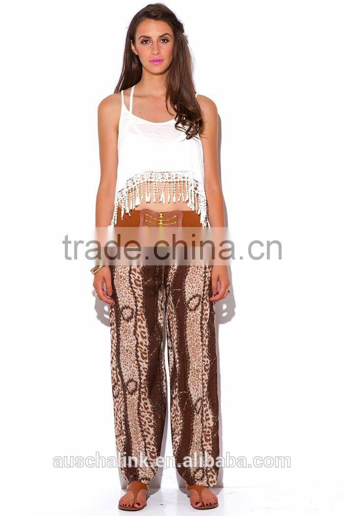new style fashion animal print boho wide leg women's pants