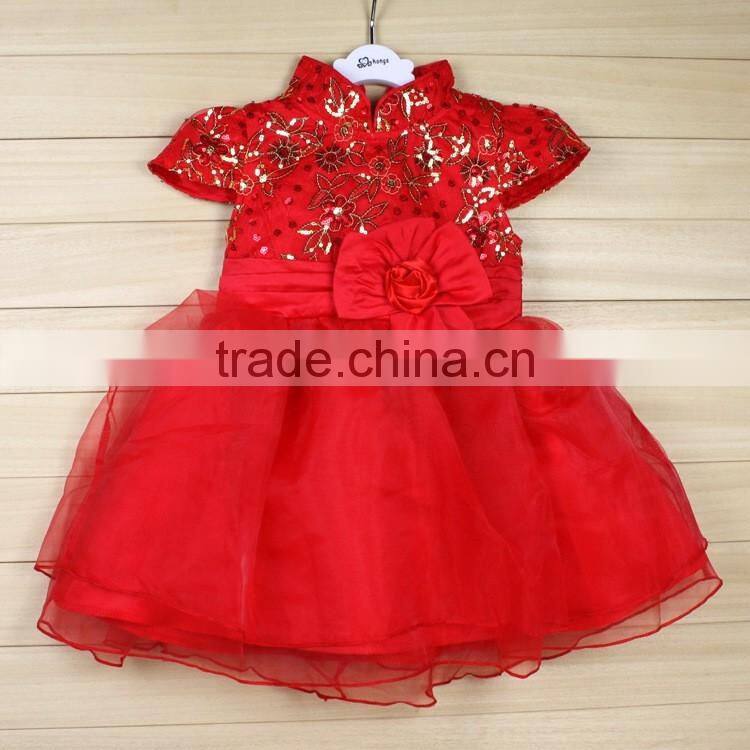 2016 Chinese flower pattern new year chiffon party flower baby girls dress for 2-8years girl