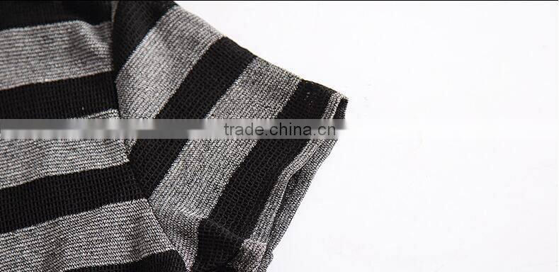 Summer men's short sleeve T-shirt v-neck ice silk breathable stripe