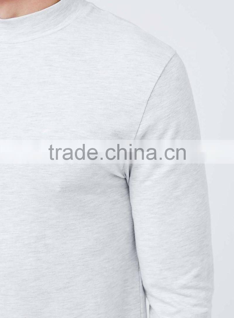 Mens light grey casual t shirts turtle neck blank t-shirt long sleeve cotton t shirts