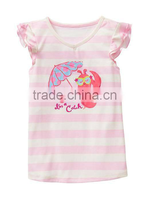 Ruffle sleeve striped v neck t shirt for Girls