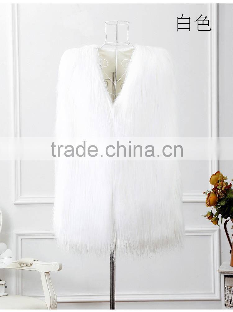 Pure colour long hair woman sheep fur faux fur sleeveless waistcoats