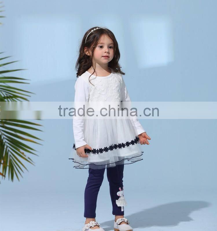 2017 Newest Autumn and Spring long-sleeve appliques lace trim baby girl dress