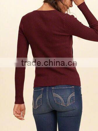 EY0872S Deep V-neck ladies long sleeve pullover sweater