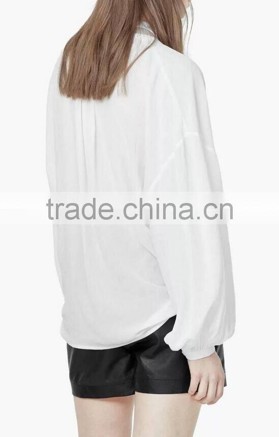 Runwaylover EY2356B Hot Sale 2017 Ladies Elegant Stand Collar Loose Blouse