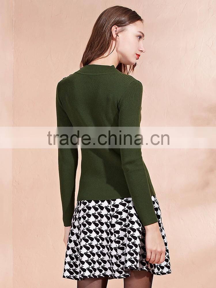 Green color ladies sweater 2017 fashion style women pullover sweater