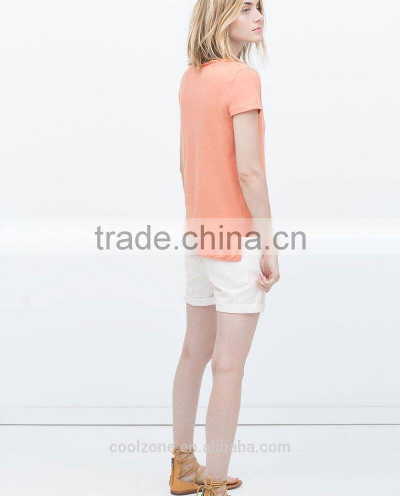 New style short sleeve round neck combined hem stringer tank top wholesale