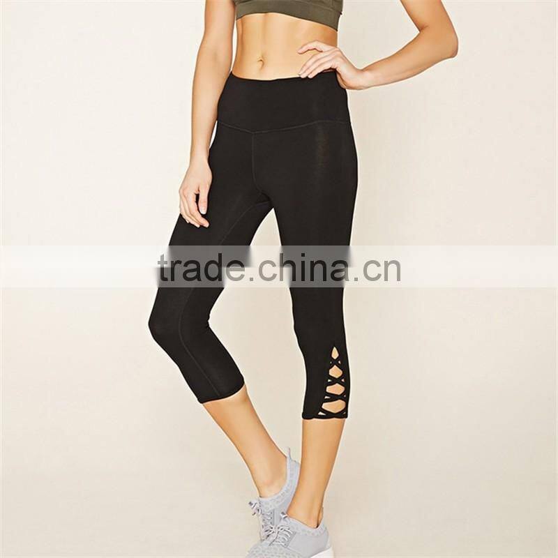 China Hot Sale Crisscross Capri Leggings Saxi Girl Cotton Yoga Pants