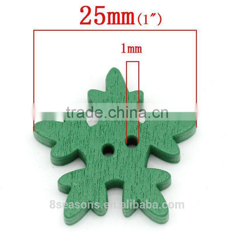 Top Quality 25mmx24mm Christmas Snowflake Two Holes Wood Button in Bulk