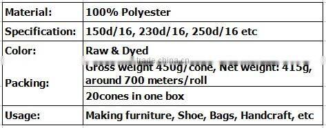 High Quality 100% Waxed Polyester Thread 150D 230D 250D