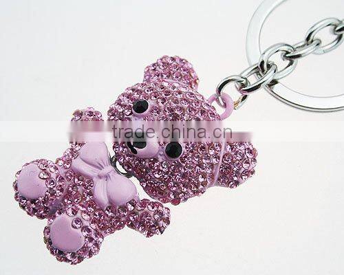 Alloy crystal pink bear fashion key chain