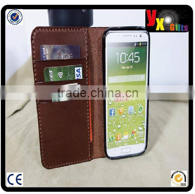 2 side mini soil brown leather cellphone case with clip belt