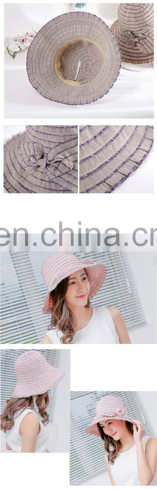 Colour Bar Bowknot Edgefold Cloth Hat Outdoor Travel Beach Hat