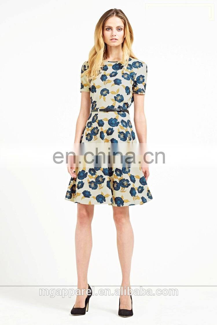 2016 Summer fashion girls floral print short sleeve midi dress