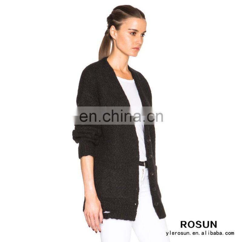 Open Knitwear Side Pockets Acrylic Boyfriend Cardigan Sweater Coat