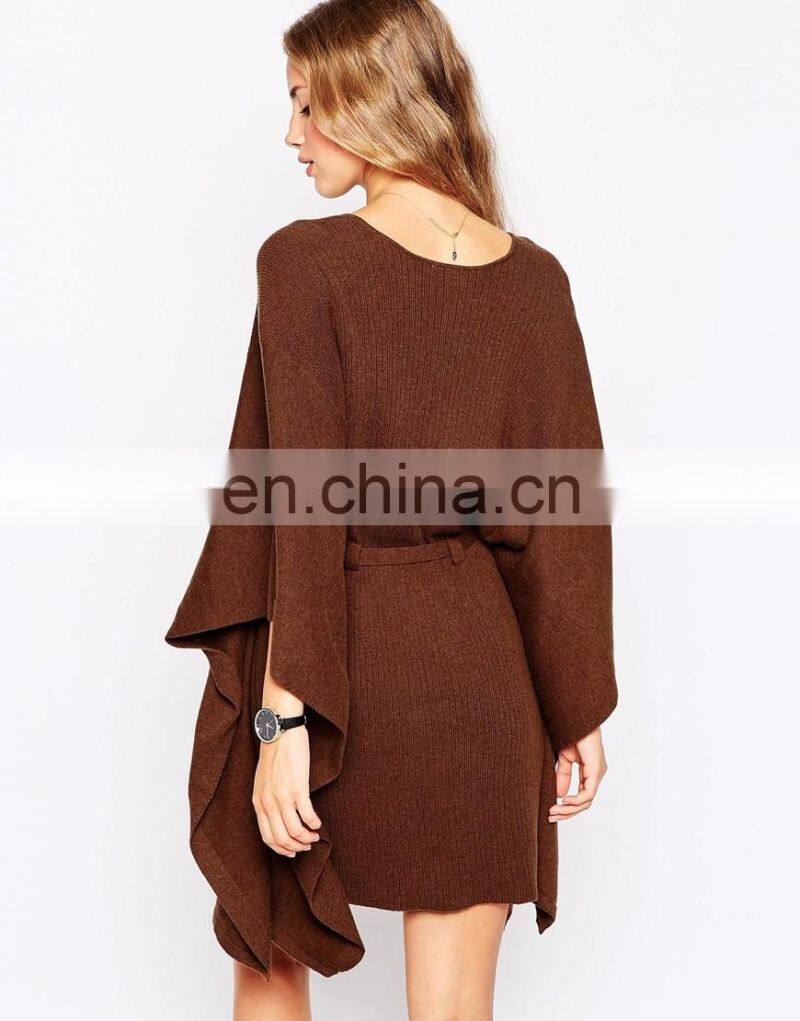 Khaki color Bat sleeves new fashion sweaters poncho for lady