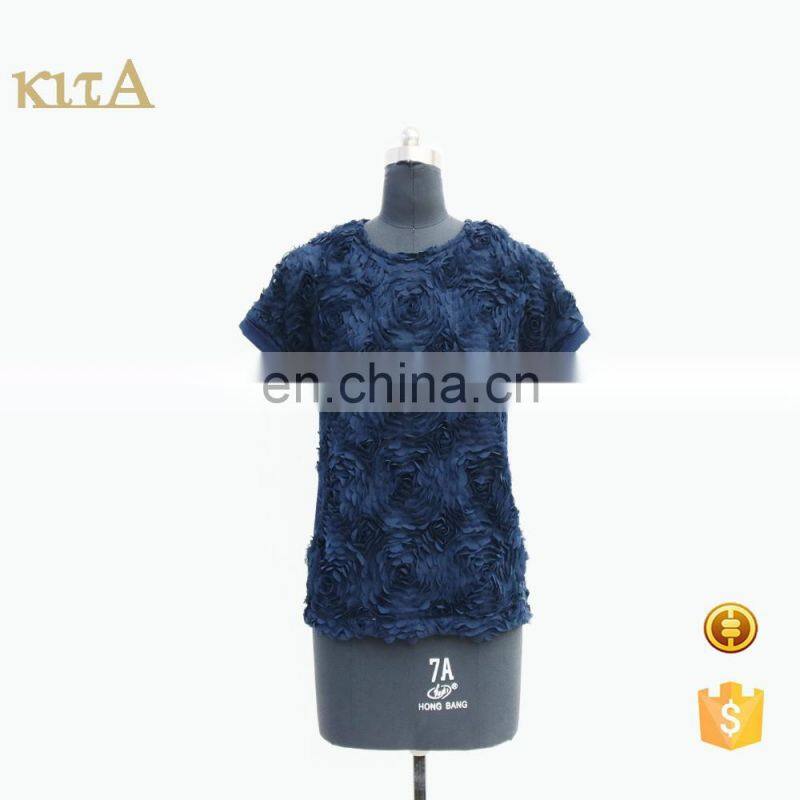 women custom 3D flower embroidery sweet 3D T-shirt