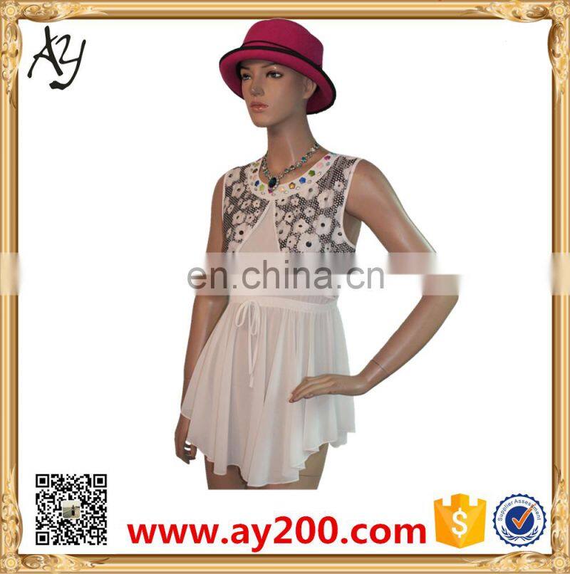 2016 Short sleeve design floral printed style chiffon long shirt white colors shirts for womem