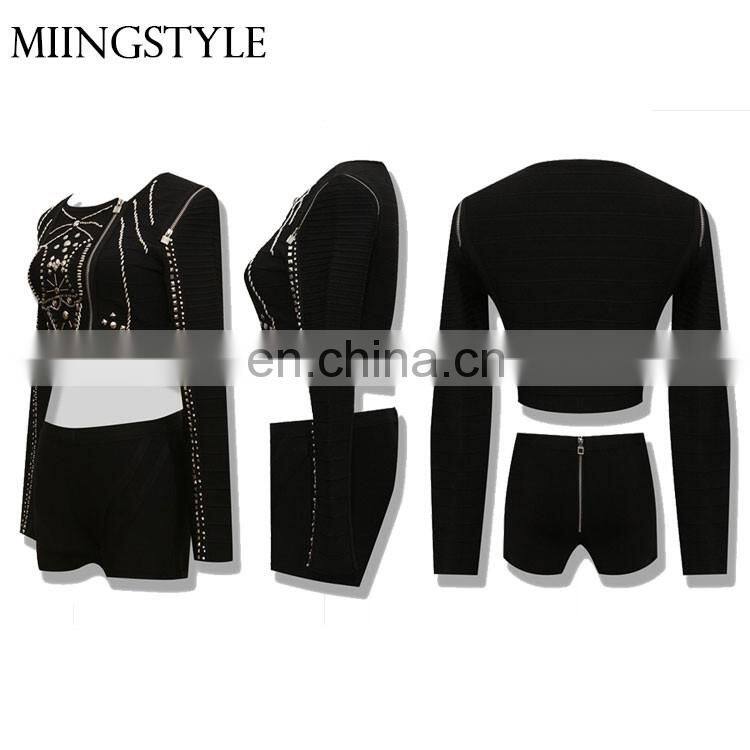Sexy lady punk bandage top and shorts suit fashion long sleeve bandage jacket for women