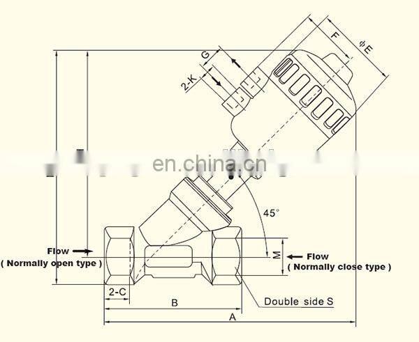 Stainless steel double acting angle seat actuator valve
