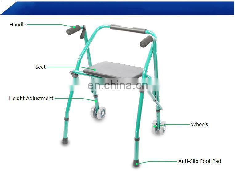 Quality Rollator Mobility Walking Aids Aluminum Sturdy Folding Walker for Disabled Medical Health Care Old People Outdoor