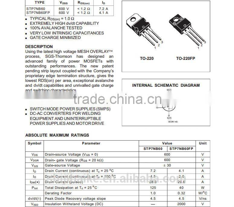 P7NB60FP N-CHANNEL ENHANCEMENT MODE PowerMESH MOSFET TO-220F