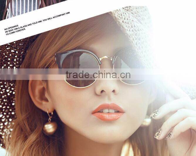 high quality new lastest model women fashion round lens cat eye sunglasses 2016