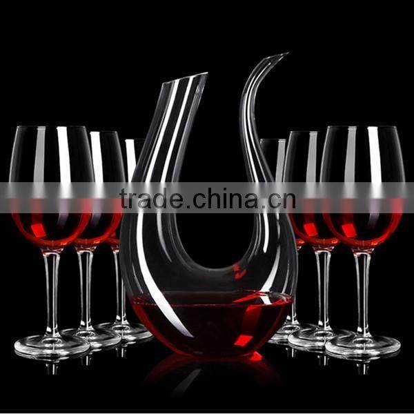 Hand made mouth blown transparent crystal glass wine decanter with wine glass set