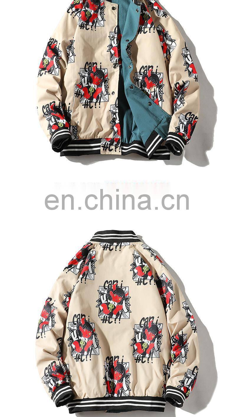 2021 spring and autumn graffiti women loose and versatile double-sided wear jacket couple baseball uniform student flight jacket