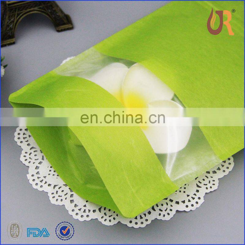Customized food package stand up pouch green rice paper bag with clear window