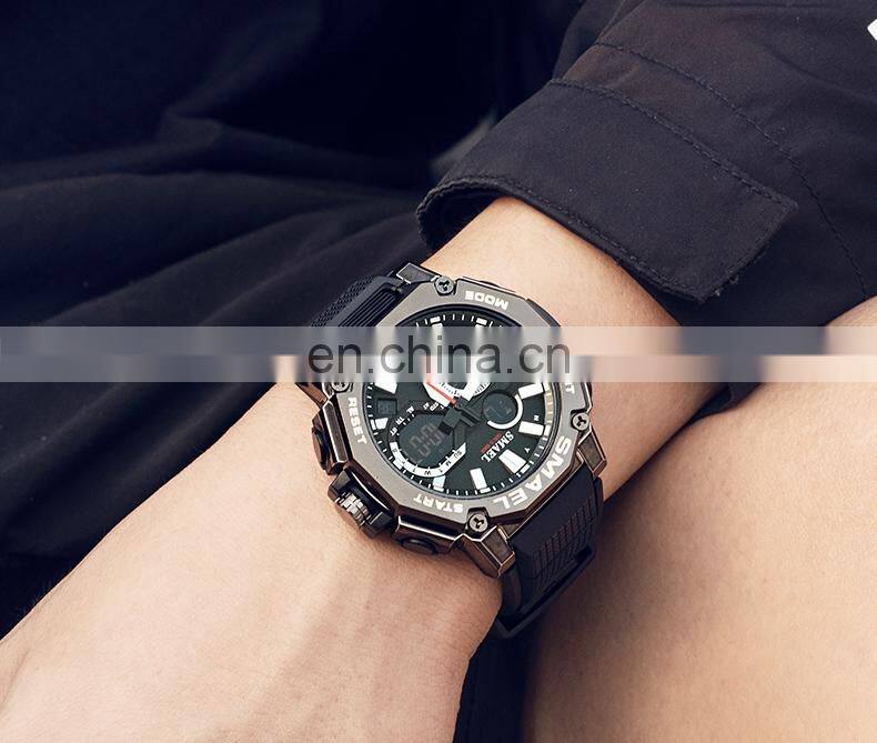 SMAEL 8047 Quartz Watches Sports Male Clock Alarm 50M Waterproof Stopwatch LED Back Light Wristwatches Men Watch Sport